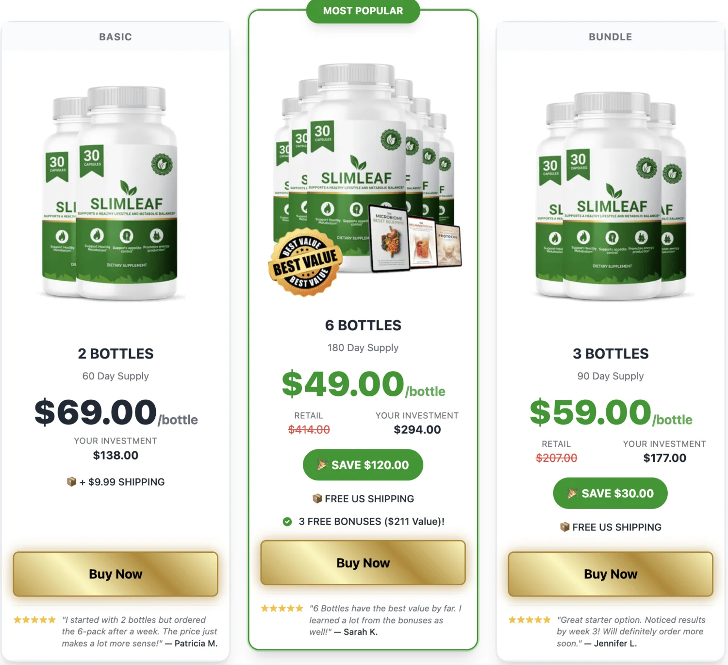 slimleaf three package options